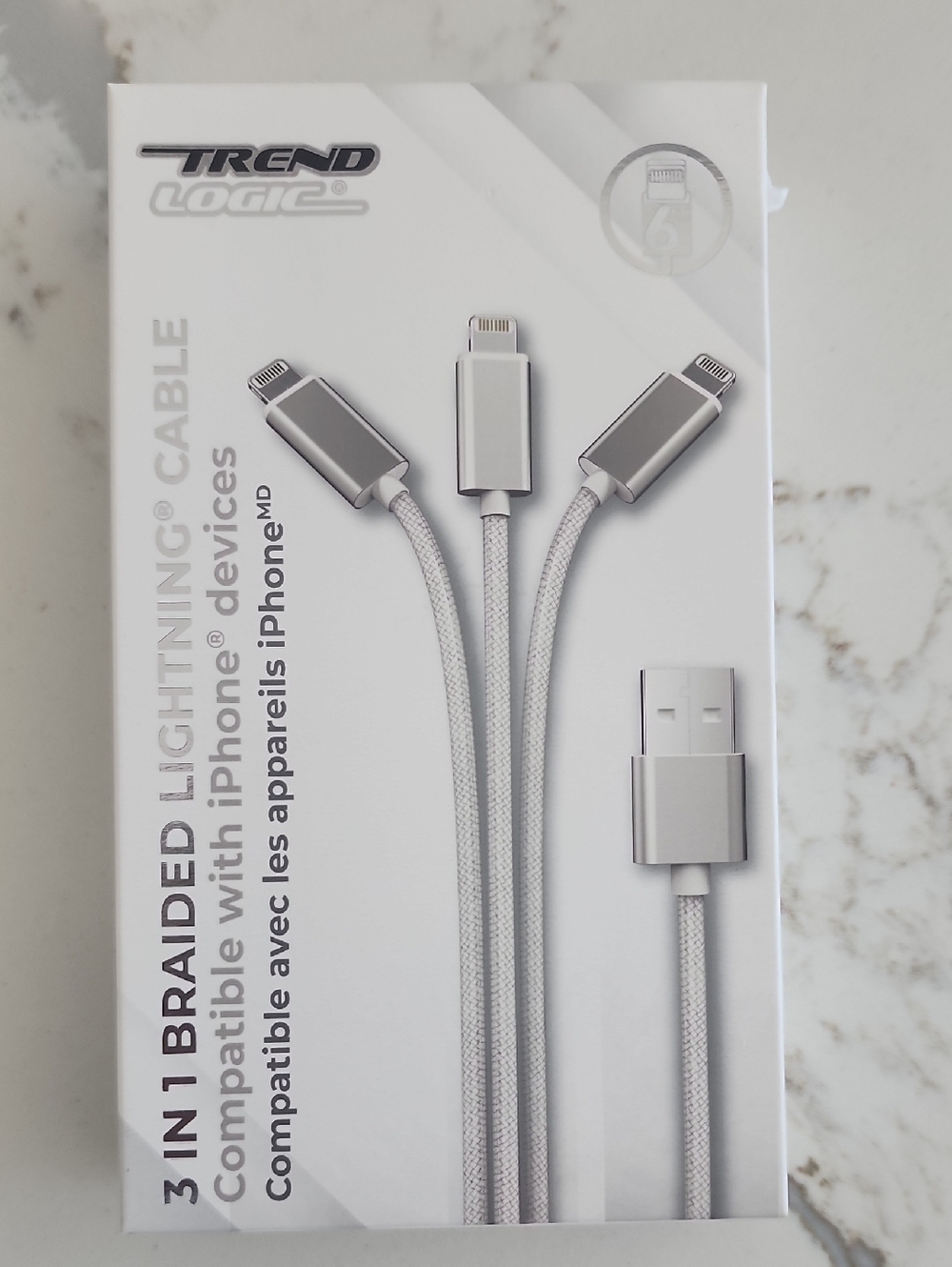 3-in-1 Braided Lightning Cable - Silver